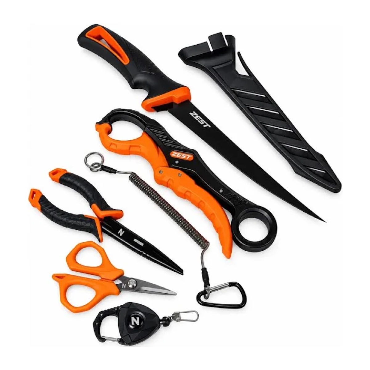 Kit de ferramentas de pesca: faca, alicates, tesoura e retrátil